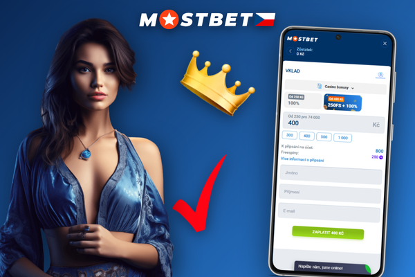 Sekce Pokladna v mobilní aplikaci Mostbet se záložkou pro výběr v CZK